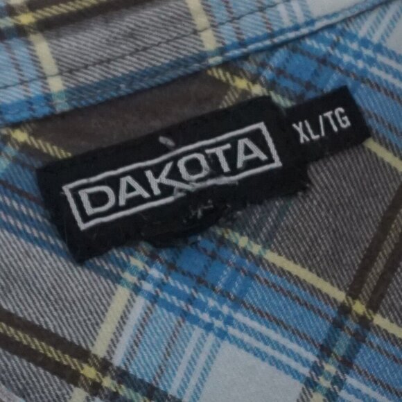 Vintage Dakota Blue Brown Plaid Button Up Outdoor Hiking Cottage Cotton Shirt XL - Picture 11 of 11
